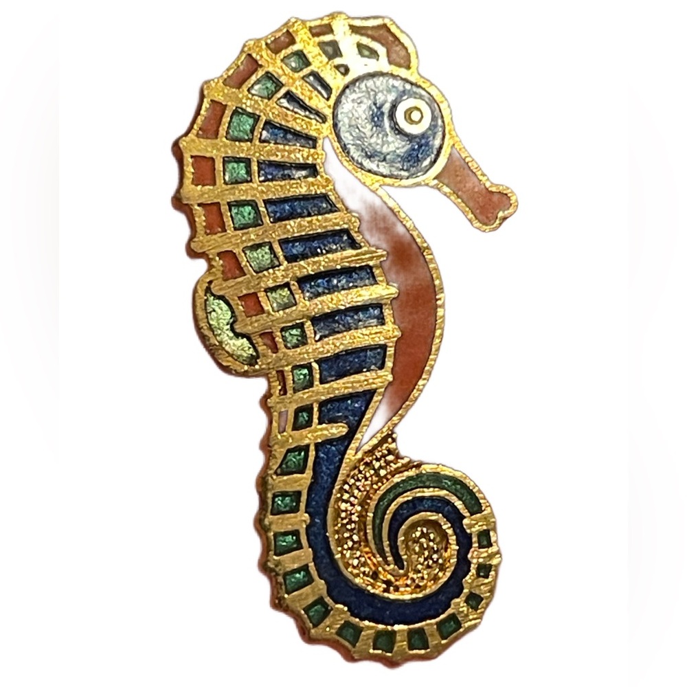 Vintage Cloisonné Enamel Seahorse Pin